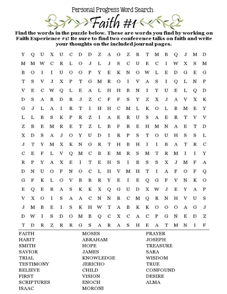 Personal Progress Faith 1 Word Search Your Everyday Family